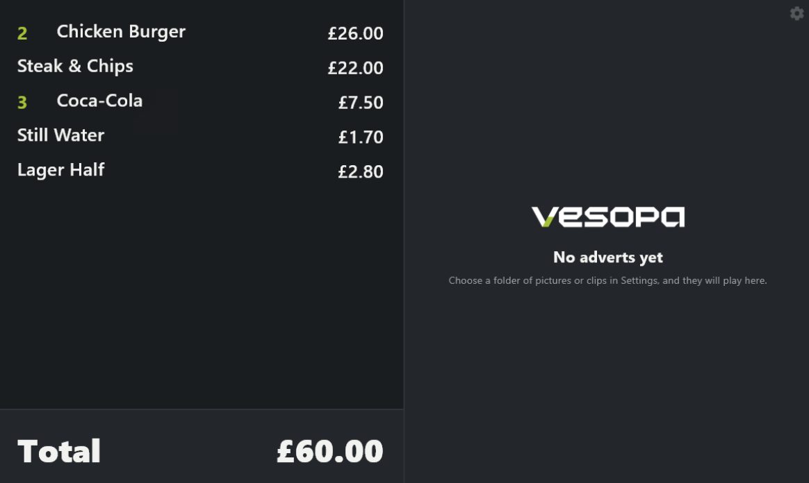 Vesopa Customer Display: The bill as the customer sees it