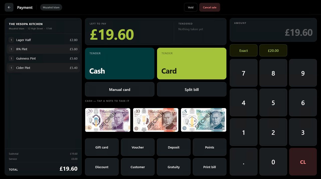 Vesopa EPOS: Taking a card payment on the till