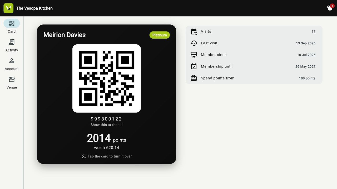 The Vesopa Kitchen: The member’s card and QR code