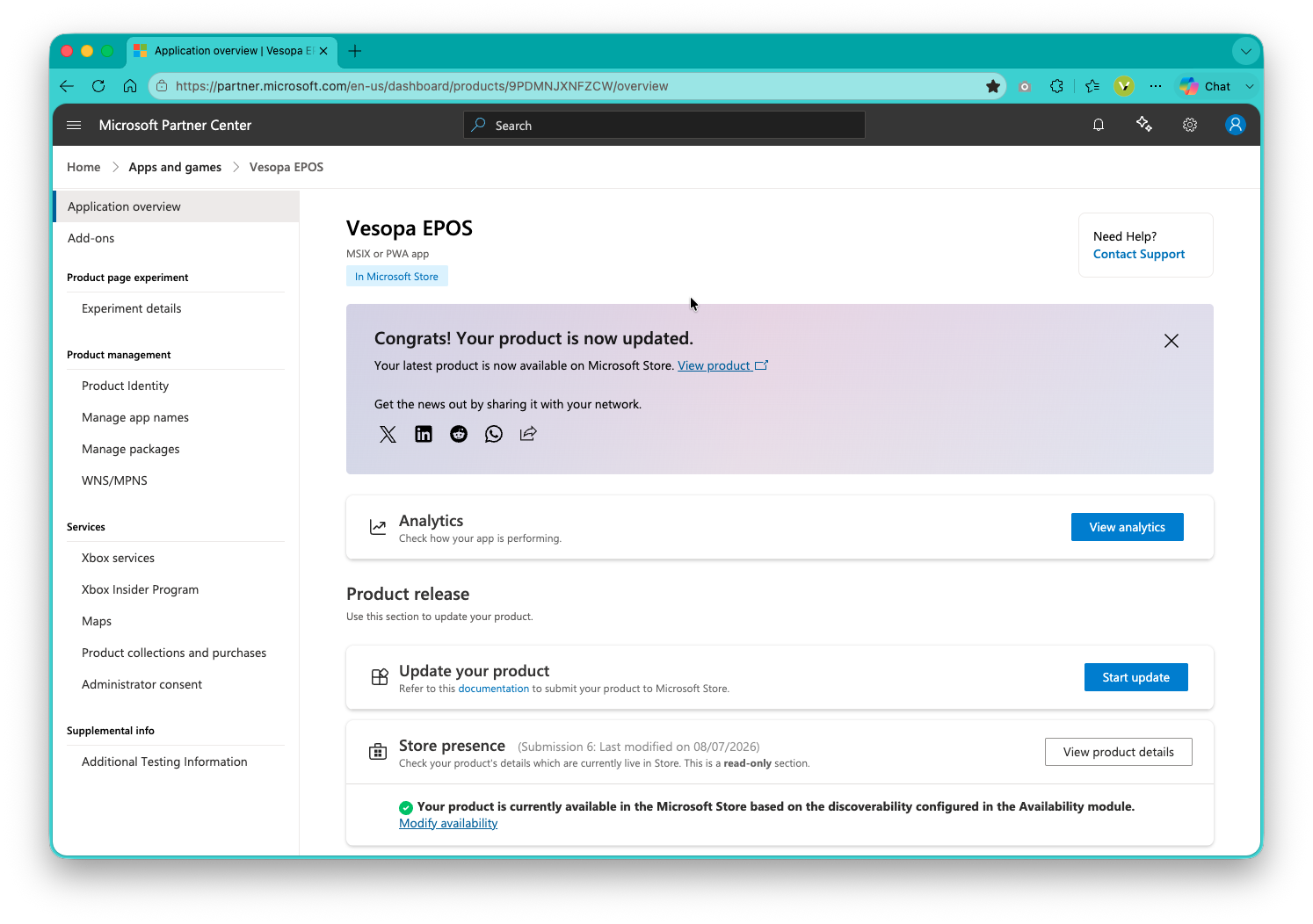 Vesopa EPOS Submission 6 Version 1.3.3.0 Published in Microsoft Store