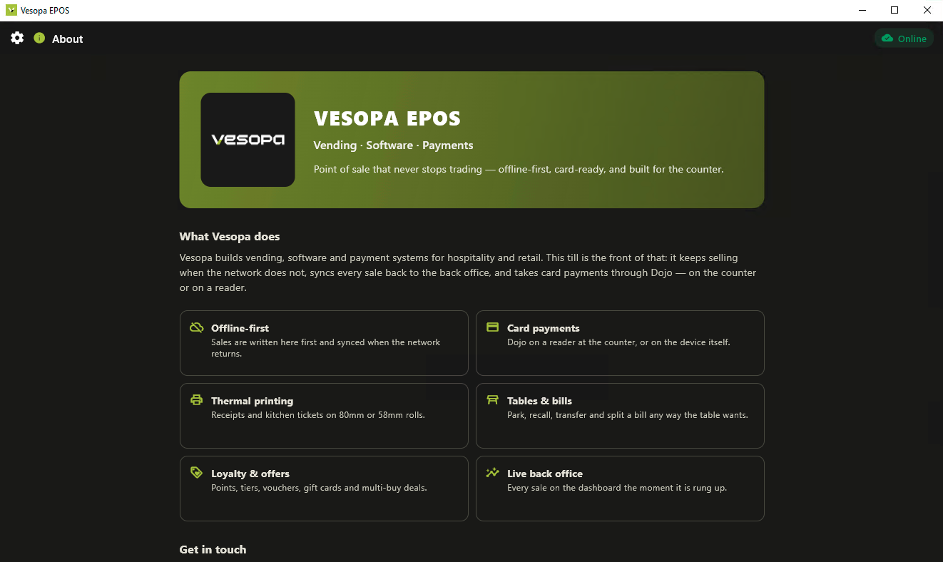 Vesopa About Page and Branding in App